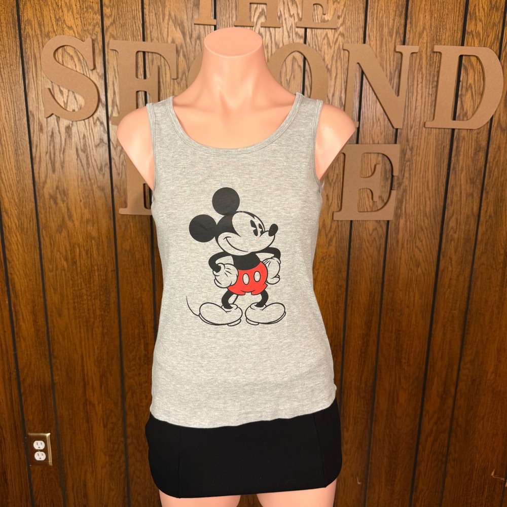 Gray Mickey Mouse Graphic Tank Top Disney Small  Sleeveless Casual Disneyworld